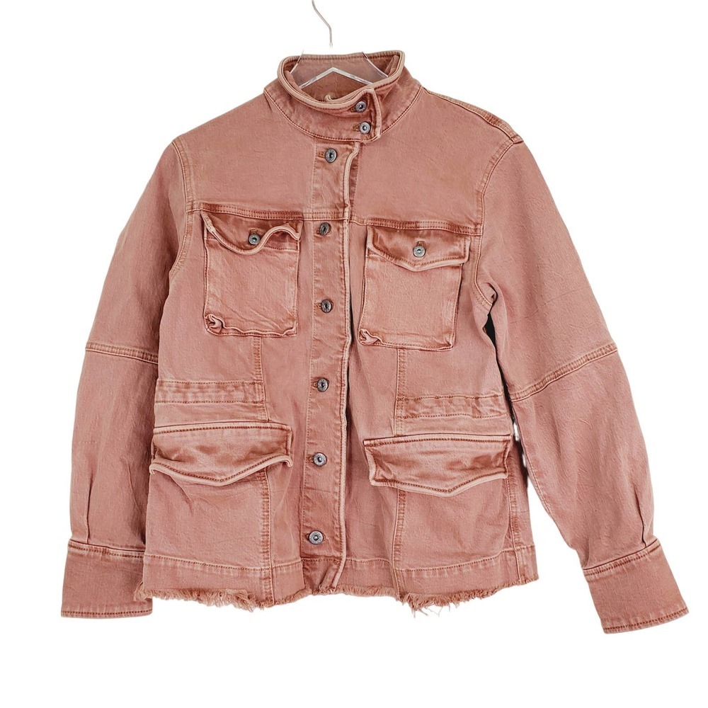 Free People Harley Military Shirt Jacket Brick XS NEW Distressed Utility Raw Hem